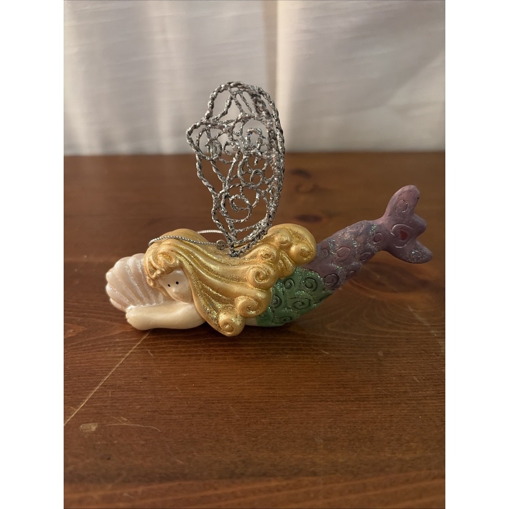 Lillian Vernon‎ Ceramic Mermaid Angel VTG Christmas Ornament Glitter Accents